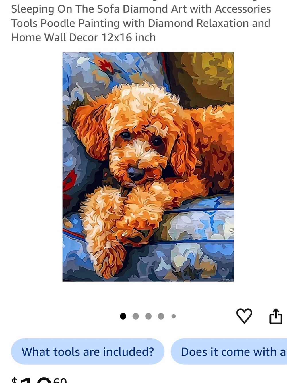 Sleeping On The Sofa Poodle Diamond Art Canvas - Orange Dog Design
